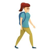 Walking woman tourist icon, cartoon style vector