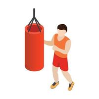 hombre entrenando en un icono de saco de boxeo, isométrico 3d vector