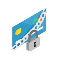 Padlock and credit card icon, isometric 3d style vector