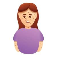 Chicken pox sick girl icon, cartoon style vector