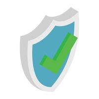 Shield with check mark icon, isometric 3d style vector