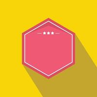 Pink badge with three stars icon, flat style vector