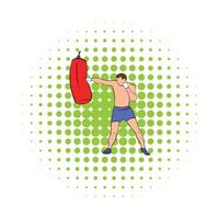 Boxer hitting the punching bag icon, comics style vector