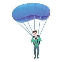 niño joven con icono de paracaídas, estilo de dibujos animados vector