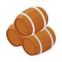 Three wooden barrels icon, isometric 3d style vector