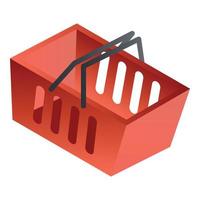 Empty red shop basket icon, isometric style vector