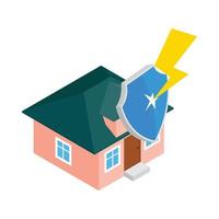 House protect by shield icon, isometric 3d style vector