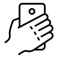 icono de selfie de mano de teléfono inteligente, estilo de contorno vector