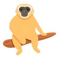 Gibbon on tree icon, cartoon style vector