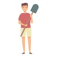 Boy take shovel icon cartoon vector. Garden kid vector