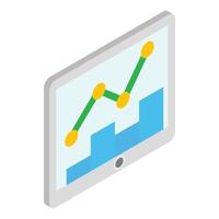 Tablet with graph and chart icon, isometric 3d vector