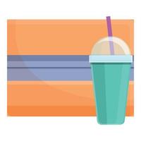 Lunch with fresh juice icon, cartoon style vector