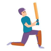 icono de posición de bate de críquet, estilo de dibujos animados vector