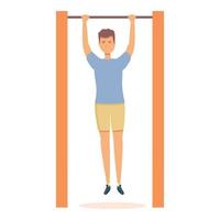 Boy at horizontal bar icon cartoon vector. Sport school vector