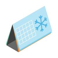 calendario con icono de copo de nieve, estilo isométrico 3d vector