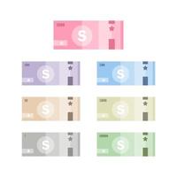 Voucher banknote with guilloche. Discount certificate in money design with watermark patterns. Gift coupon or currency vector set