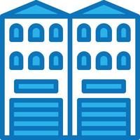 shophouse twin house building - blue icon vector