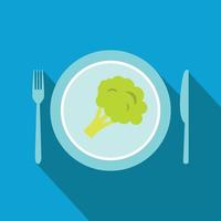 Blue plate with piece of broccoli flat icon vector