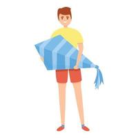 Boy buy new kite icon, cartoon style vector