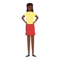 icono de niña africana adulta, estilo de dibujos animados vector