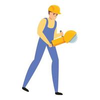 Builder use angle grinder icon, cartoon style vector