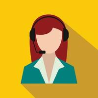 Support phone operator in headset icon, flat style vector