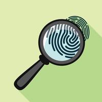 Fingerprint under magnifying glass icon, flat style vector
