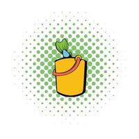 Fresh fish in yellow bucket icon, comics style vector