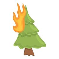 Burning forest fir tree icon, cartoon style vector