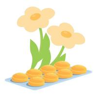 Summer flower cough drops icon, cartoon style vector