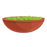 Peas bowl icon, cartoon style vector