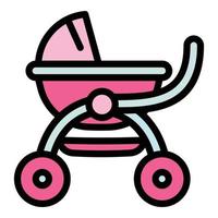 Girl baby pram icon, outline style vector