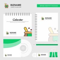 plantilla de calendario de logotipo de olla de cocina diario de portada de cd y plantilla de vector de diseño de paquete estacionario de marca usb