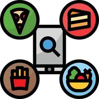 searching mobile application food delivery - filled outline icon vector