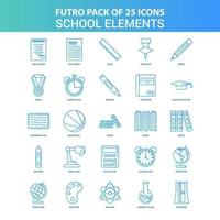 paquete de iconos de 25 elementos de la escuela futuro verde y azul vector