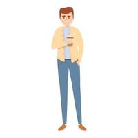 Man with coffee icon, cartoon style vector