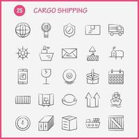 Cargo Shipping Hand Drawn Icon for Web Print and Mobile UXUI Kit Such as Shield Cargo Security Delivery Mobile Cell Cargo Box Pictogram Pack Vector