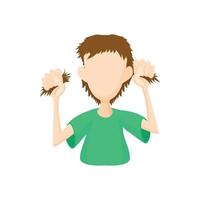 Man tearing his hair icon, cartoon style vector