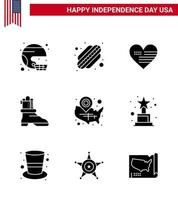 conjunto de 9 iconos del día de estados unidos símbolos americanos signos del día de la independencia para estados estados americanos bandera de arranque elementos de diseño vectorial editables del día de estados unidos vector