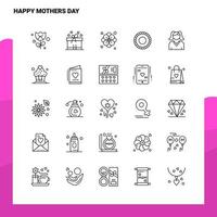 conjunto de icono de línea de feliz día de la madre conjunto 25 iconos diseño de estilo minimalista vectorial conjunto de iconos negros paquete de pictogramas lineales vector