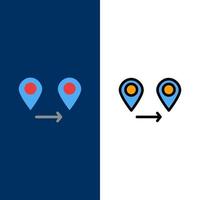 Gps Location Map  Icons Flat and Line Filled Icon Set Vector Blue Background