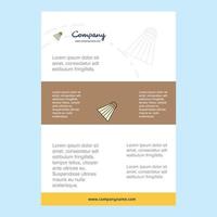 Template layout for Badminton shuttle comany profile annual report presentations leaflet Brochure Vector Background