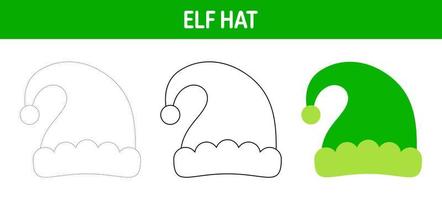 Elf Hat tracing and coloring worksheet for kids vector