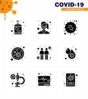 9 Solid Glyph Black coronavirus epidemic icon pack suck as virus bacteria wear blood bacteria sars viral coronavirus 2019nov disease Vector Design Elements