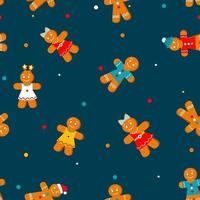 Pattern with christmas gingerbread on dark blue background. Festive background with cookies. vector