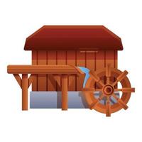 Wood water mill icon, cartoon style vector