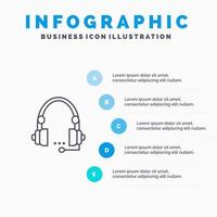 Support Call Communication Contact Headset Help Service Line icon with 5 steps presentation infographics Background vector