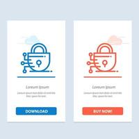 Digital Lock Technology  Blue and Red Download and Buy Now web Widget Card Template vector