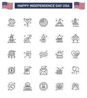 4th July USA Happy Independence Day Icon Symbols Group of 25 Modern Lines of pot flower flag cactus camping Editable USA Day Vector Design Elements