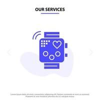 Our Services Activity Device Fitness Heartbeat Monitoring Solid Glyph Icon Web card Template vector